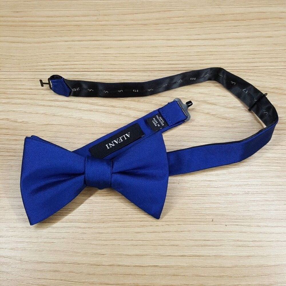 ALFANI Mens Bow Tie Solid Blue Satin Pre-Tied